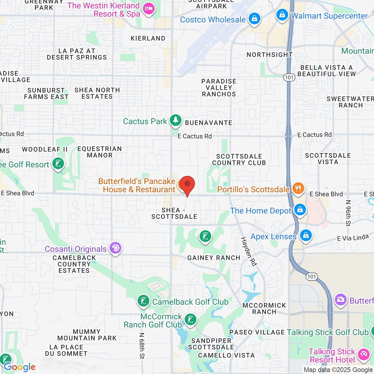 Google map image of our location in 7425 E Shea Blvd Scottsdale, AZ